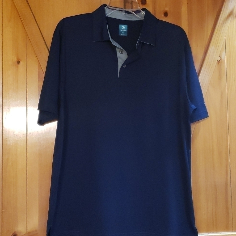 𝅺pro tour polo style golf shirt navy men's size medium EUC